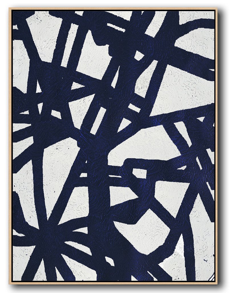 Buy Hand Painted Navy Blue Abstract Painting Online - Your Print On Canvas Huge